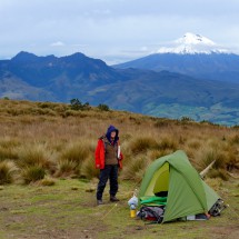 Our little tent with Volcan Rumiñahui and Cotopaxi